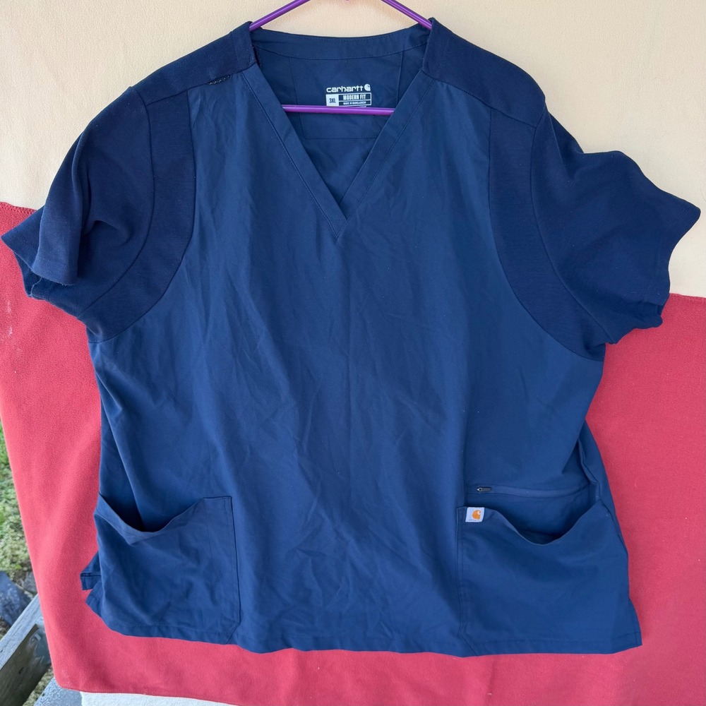 Carhartt Liberty Force Scrub Top Mens 3XL Navy Blue V-Neck Modern Fit Workwear